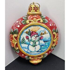 Vtg G. DeBrekht Snowman Hand-Painted Scenic Art Christmas Ornament Tree Decor 4"